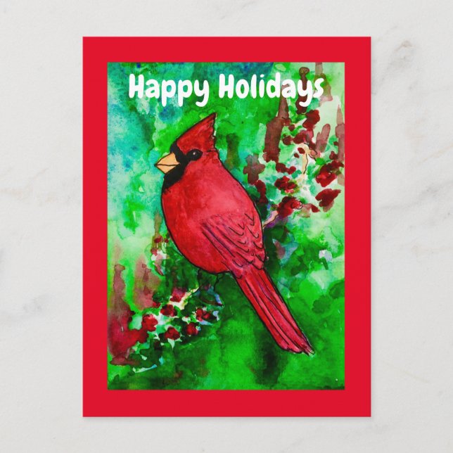 Carte Postale Joyeuses vacances Red Cardinal Bird Green Forest (Devant)