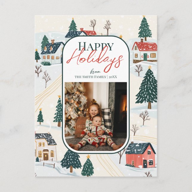 Carte Postale Joyeuses vacances Village d'hiver Photo de famille (Devant)