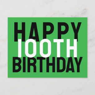 Carte Postale Joyeux 100e Anniversaire Vert Noir Blanc Moderne G