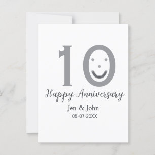 Carte Postale Joyeux 10e anniversaire nom date gris emoji gras
