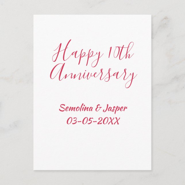 Carte Postale joyeux 10e anniversaire nom rouge rétro simple mod (Devant)