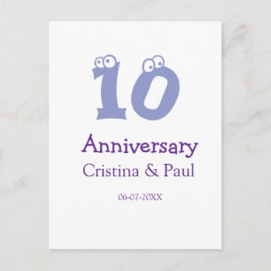 Carte Postale Joyeux 10ème anniversaire de mariage simple nom mi