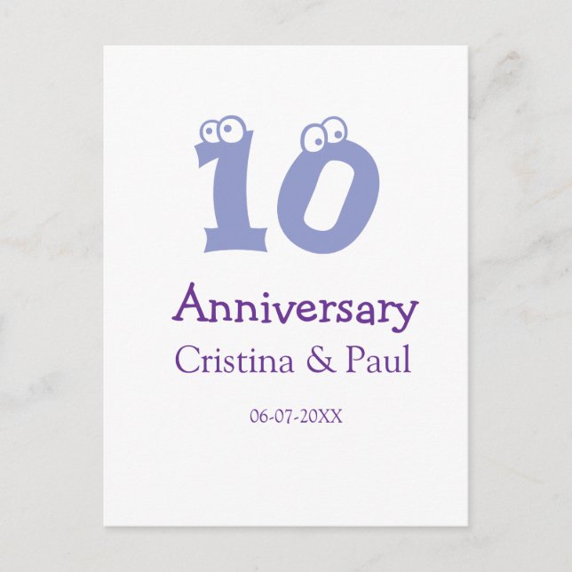 Carte Postale Joyeux 10ème anniversaire de mariage simple nom mi (Devant)