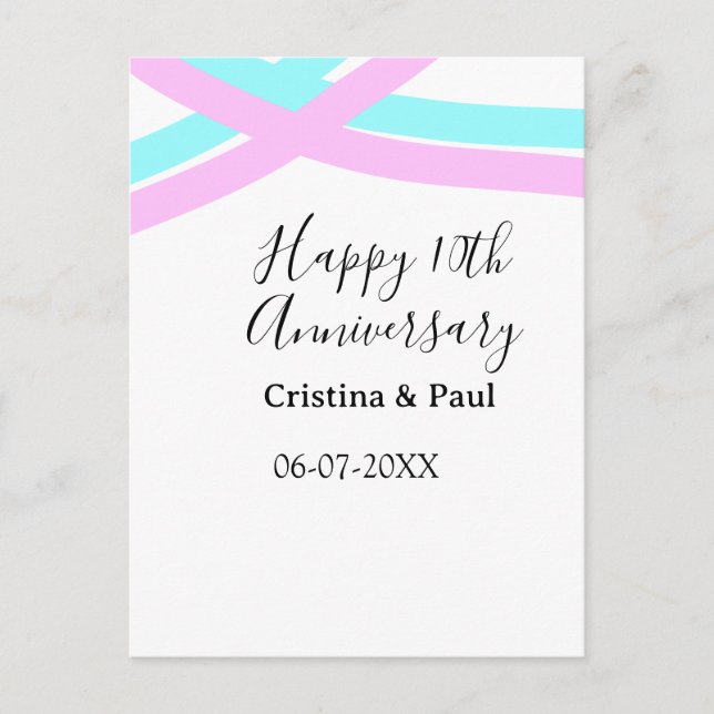 Carte Postale Joyeux 10ème anniversaire de mariage simple nom mi (Devant)