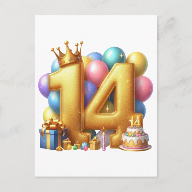 Carte Postale Joyeux 14e anniversaire (Devant)