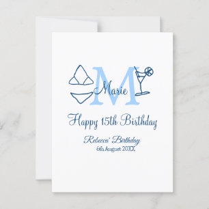 Carte Postale Joyeux 15e Anniversaire bleu ajouter un nom monogr