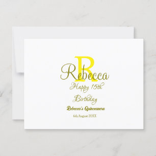 Carte Postale Joyeux 15e Anniversaire jaune monogramme moder ajo
