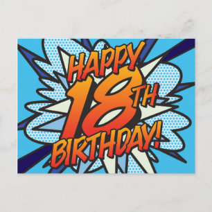 Carte Postale Joyeux 18e anniversaire Comic Book Pop Art bleu