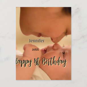 Carte Postale Joyeux 1er anniversaire enfants bébé mère noir jau