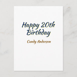 Carte Postale joyeux 20e anniversaire bleu jaune simple minimal