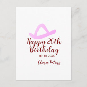 Carte Postale Joyeux 20e anniversaire fille cowboy rose nom date