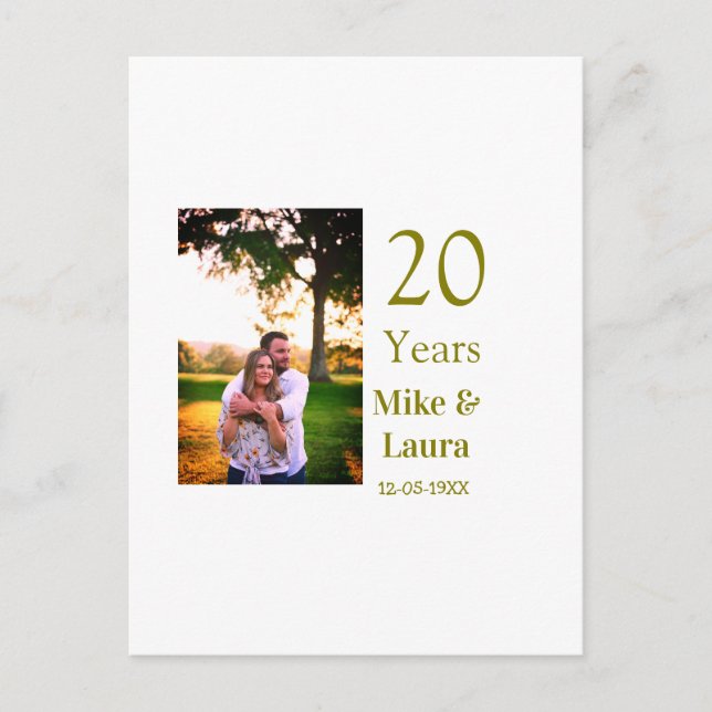 Carte Postale Joyeux 20e anniversaire nom du couple date or (Devant)