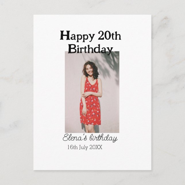 Carte Postale Joyeux 20e anniversaire photo moderne simple minim (Devant)