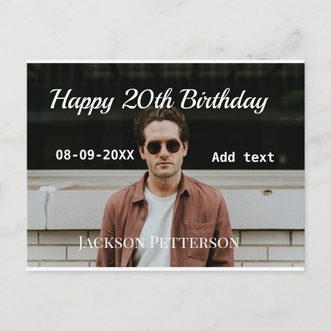 Carte Postale Joyeux 20ème anniversaire photo simple ajout nom d (Devant)