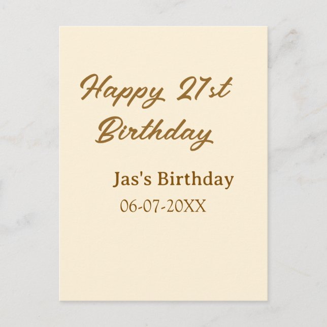 Carte Postale Joyeux 21e anniversaire brun pastel jaune nom date (Devant)