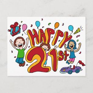 Carte Postale Joyeux 21e anniversaire Cartoon