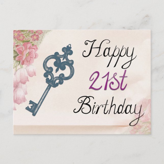 Carte Postale Joyeux 21e anniversaire Victorian Floral Key (Devant)
