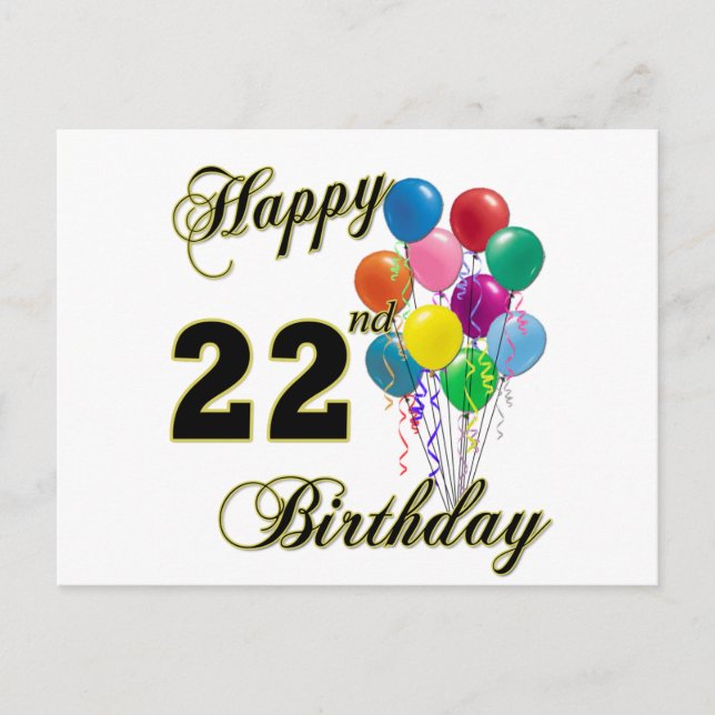 Carte Postale Joyeux 22e anniversaire avec ballons (Devant)
