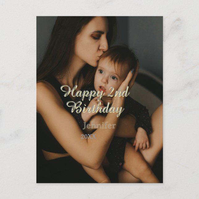 Carte Postale Joyeux 2ème anniversaire enfants bébé mère jaune g (Devant)