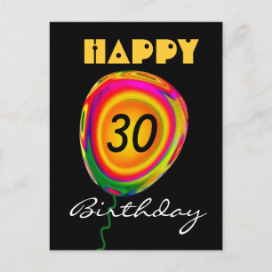 Carte Postale Joyeux 30Anniversaire - Ballons rouge vert or colo