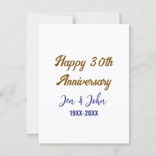 Carte Postale Joyeux 30e anniversaire de mariage bleu royal doré