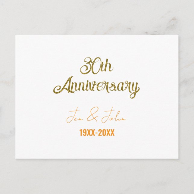 Carte Postale Joyeux 30e anniversaire de mariage orange doré vin (Devant)