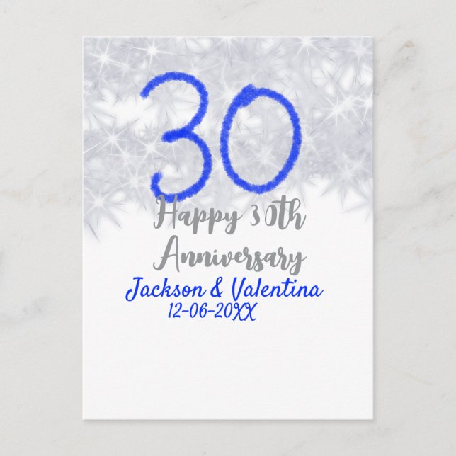 Carte Postale Joyeux 30e anniversaire mariage argent bleu partie (Devant)
