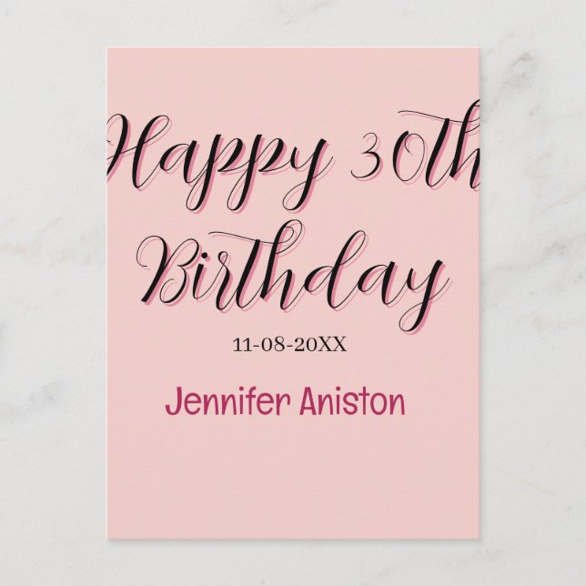 Carte Postale Joyeux 30e anniversaire nom date élégant simple  (Devant)
