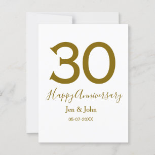 Carte Postale Joyeux 30e anniversaire nom date lettres dorées