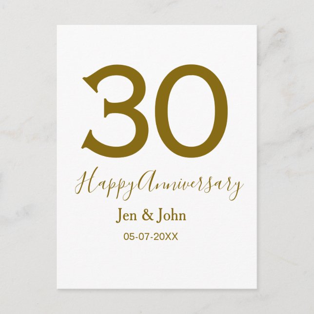 Carte Postale Joyeux 30e anniversaire nom date lettres dorées gr (Devant)
