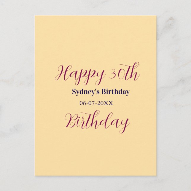 Carte Postale Joyeux 30e anniversaire nom date pastel orange vio (Devant)