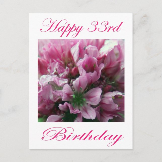 Carte Postale Joyeux 33e anniversaire rose et vert Fleur (Devant)