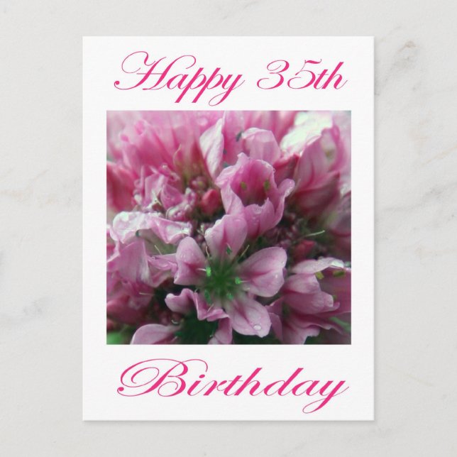 Carte Postale Joyeux 35e anniversaire rose et vert Fleur (Devant)