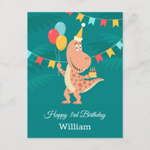 Carte Postale Joyeux 3ème anniversaire de gâteau Balloon Cute Di