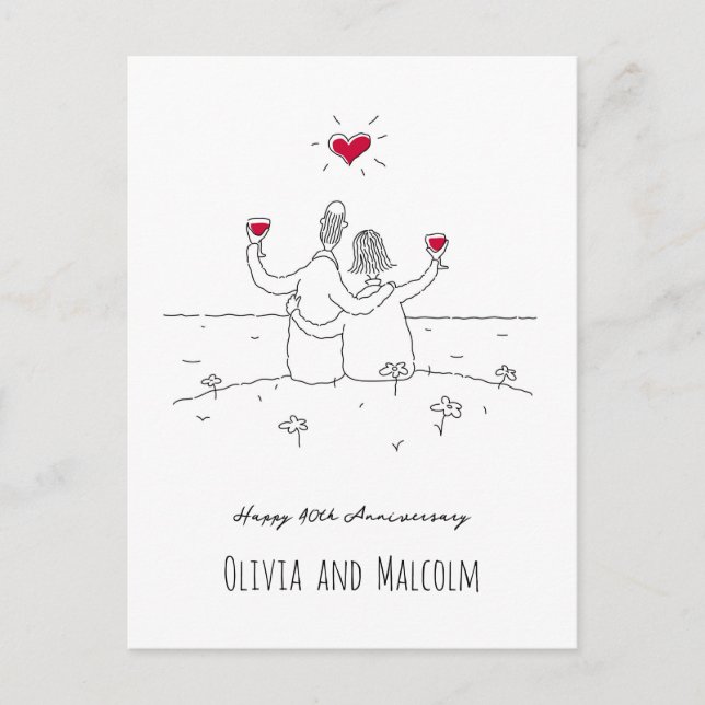Carte Postale Joyeux 40e anniversaire de Mariage Couple de coeur (Devant)