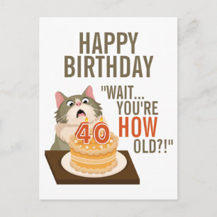 Carte Postale Joyeux 40e Anniversaire Humour de Chat Drôle Blagu