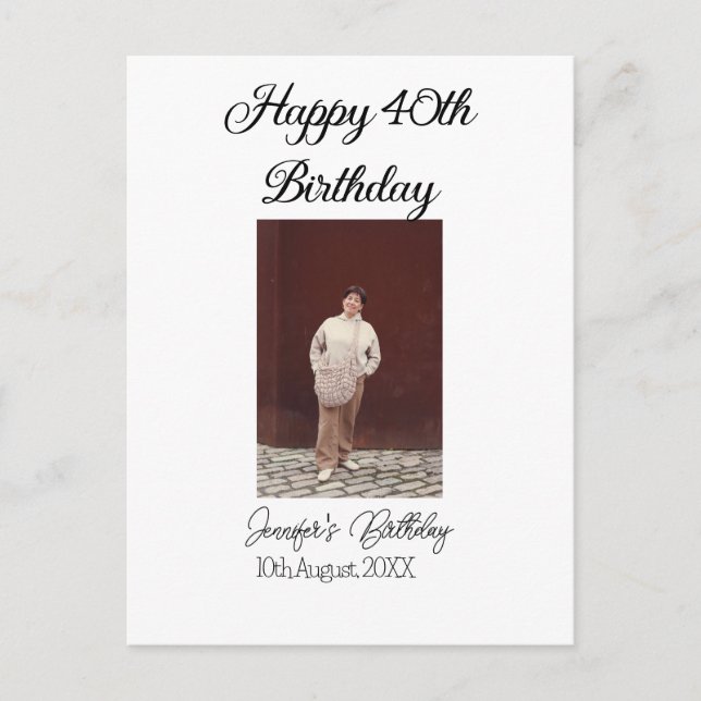 Carte Postale Joyeux 40e anniversaire photo moderne simple minim (Devant)