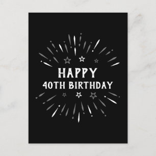 Carte Postale Joyeux 40ème Anniversaire Feux d'Artifice Noir Bla