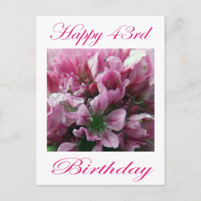 Carte Postale Joyeux 43e anniversaire rose et vert Fleur (Devant)