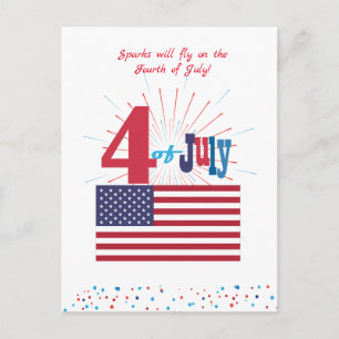 Carte Postale Joyeux 4 juillet Amérique drapeau USA cœur patriot
