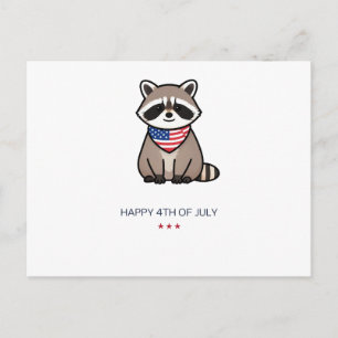 Carte Postale Joyeux 4 juillet Art de Raton laveur Patriotique