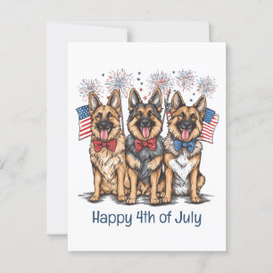 Carte Postale Joyeux 4 juillet Chiens Bergers Allemands