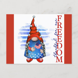 Carte Postale Joyeux 4 juillet Cute Gnome Liberté