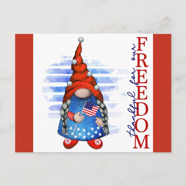 Carte Postale Joyeux 4 juillet Cute Gnome Liberté (Devant)