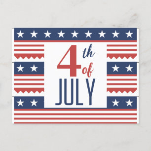 Carte Postale Joyeux 4 juillet Fête de l'Indépendance rouge blan