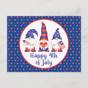Carte Postale Joyeux 4 juillet Gnomes Rouge Blanc Bleu