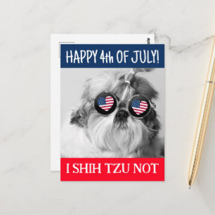 Carte Postale Joyeux 4 juillet je shih tzu pas chien drapeau USA