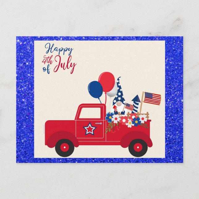 Carte Postale Joyeux 4 juillet mignon rouge blanc et bleu (Devant)