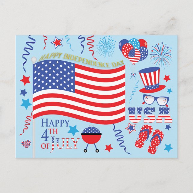 Carte Postale Joyeux 4 Juillet Stars and Stripes Graphics/blue (Devant)