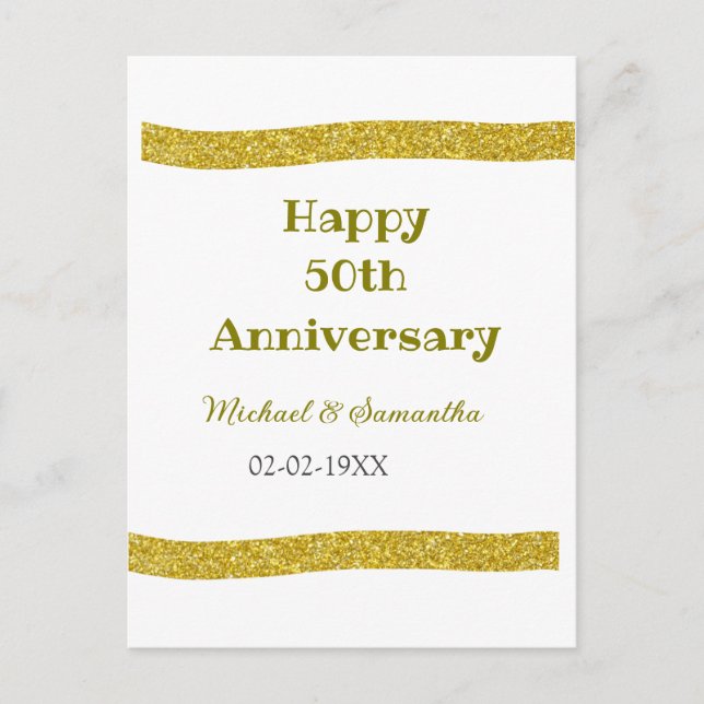 Carte Postale Joyeux 50e anniversaire bordure pailletée dorée gr (Devant)